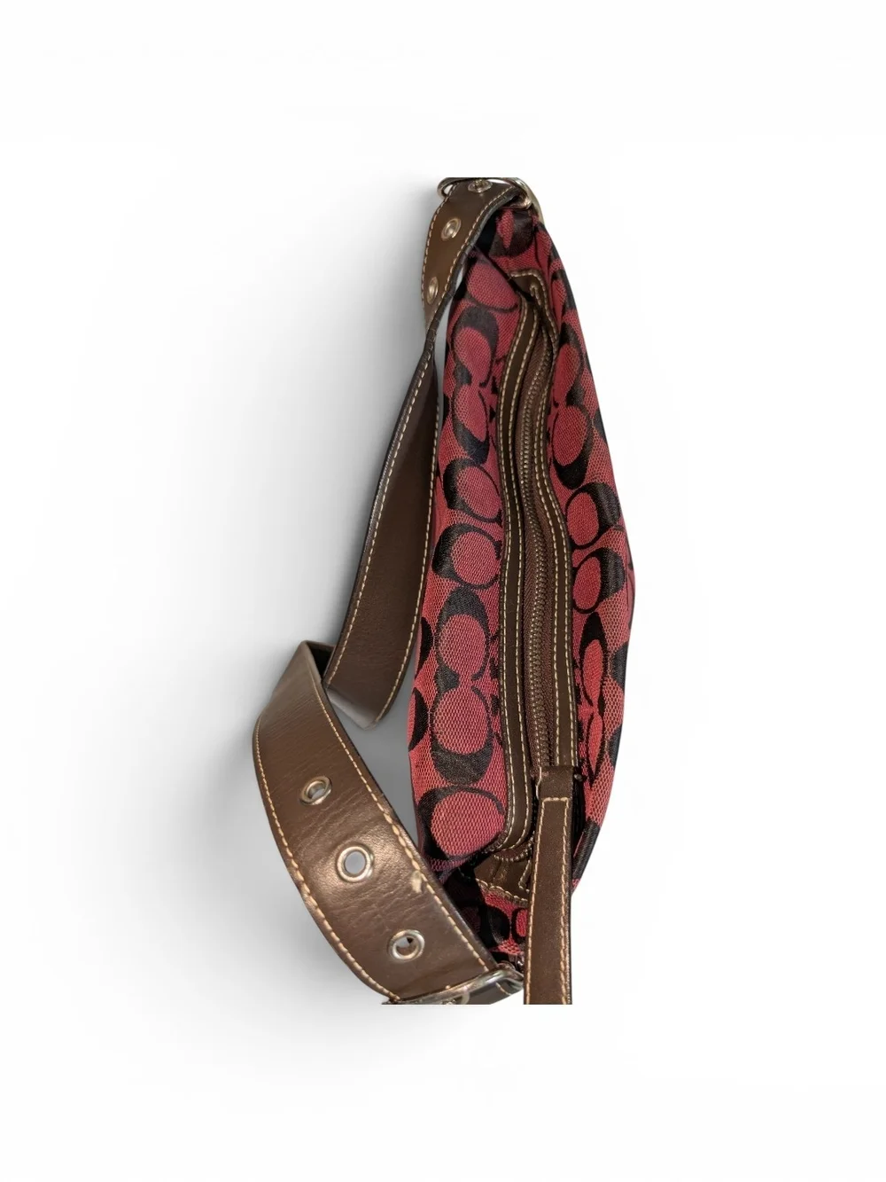 Coach Cherry Coke Burgundy Signature Jacquard Shoulder Bag Y2K 🍁 (6076)